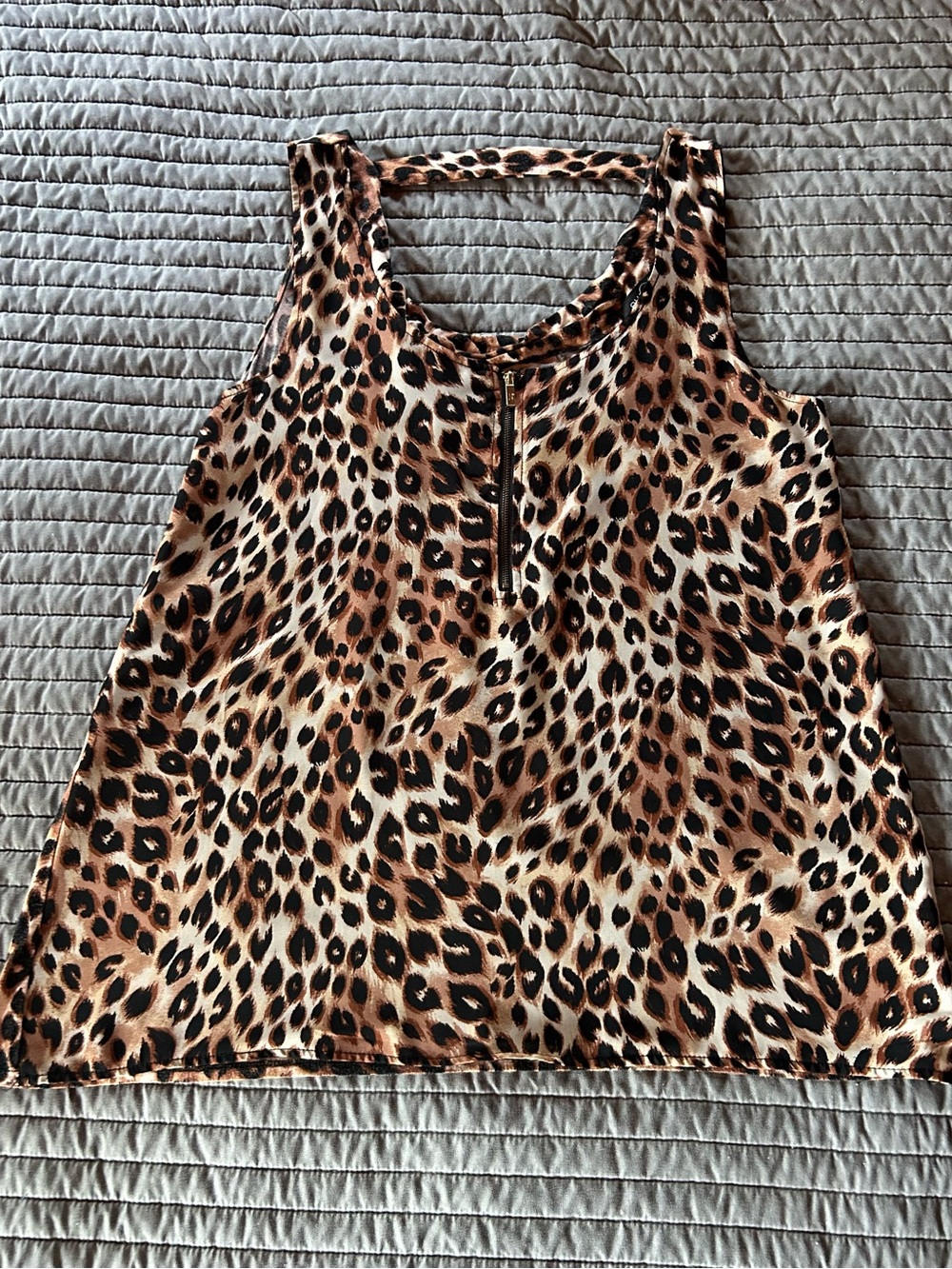 August silk Leopard Print Zip-Front Tank Top - Brown & Black